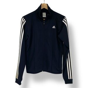 Vintage Adidas Y2K black white striped sleeve warm up jacket women's sz large